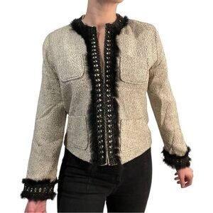 Anne Carson Feather Trim Silk Tweed Blazer 💕